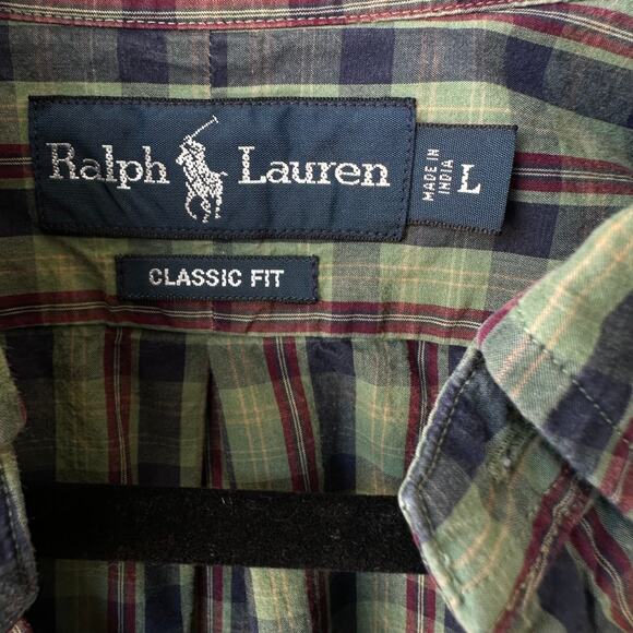 Ralph Lauren Classic Fit Plaid Shirt L Fall Colors Green Navy Burgundy Cotton - Picture 5 of 7